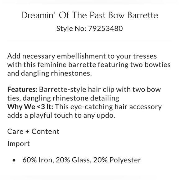 Free people Dreamin of the past 2 satin bow barrettes w/ fringe rhinestones NWT - Picture 2 of 13